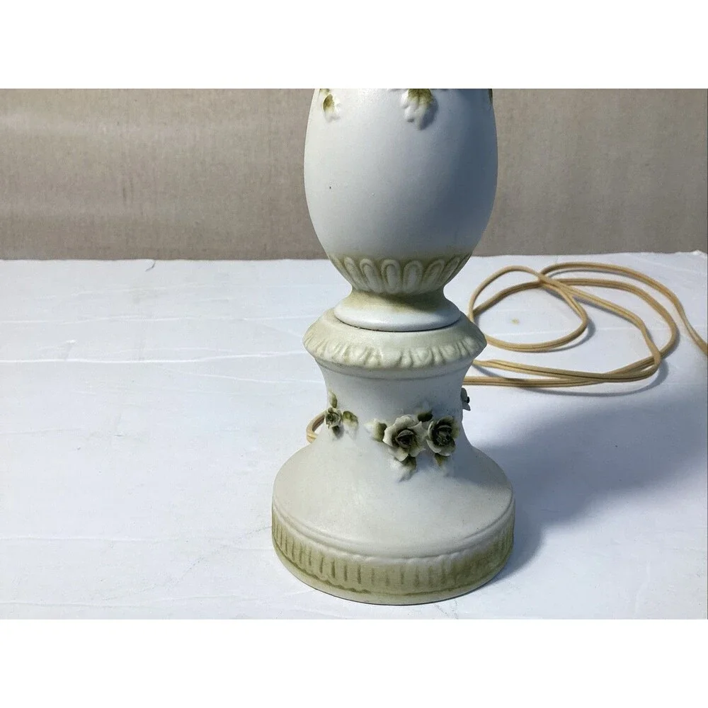vintage Japanese porcelain lamp applied three dimensional flowers 13.5”